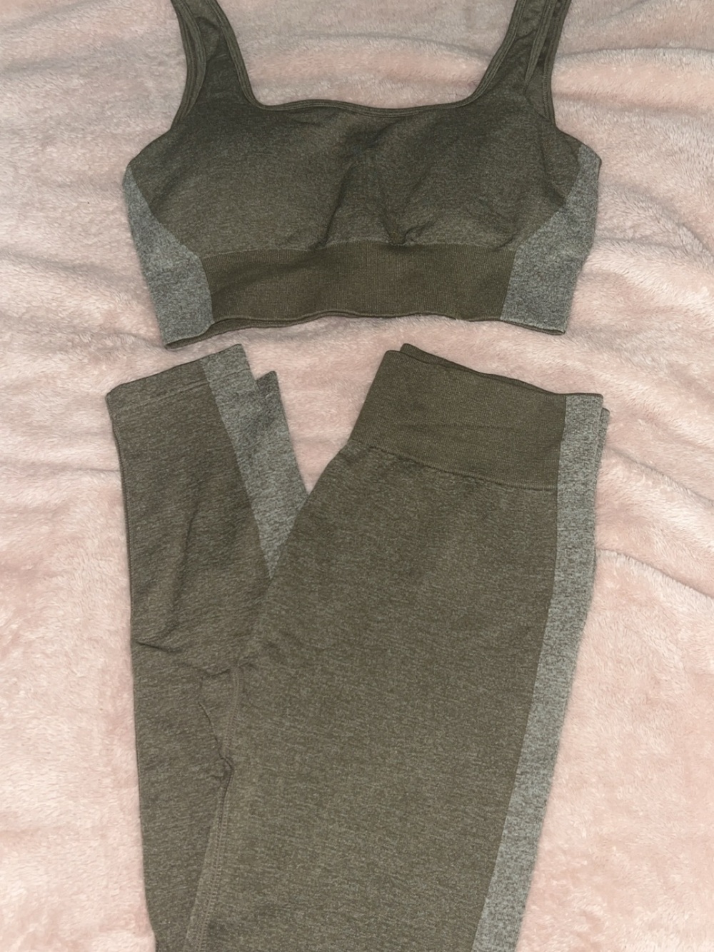 Olive Green Seamless Leggings + Sports Bra Set